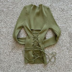 Forever 21 Sweater-Knit Lace-Back Green Top